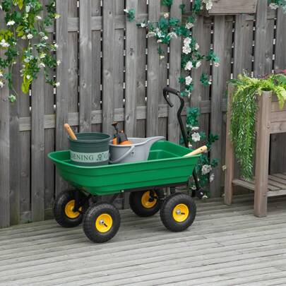 Outsunny Carrello da Giardino 75L in Acciaio e PP con Vasca ribaltabile e Maniglia da Trasporto, 109x52x94 cm, Verde Scuro