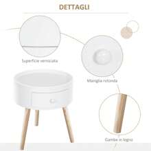 HOMCOM Tavolino da Salotto Moderno in Legno, Tavolino Rotondo con Cassetto, Tavolino da Caffè per Soggiorno e Camera, Bianco - Bianco - Visualizzare 8