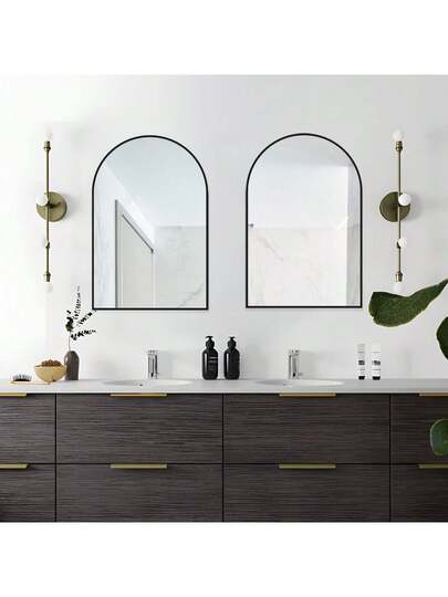 CASSIL Curved Wand Mirror, 50 75 Cm Zwart Bathroom Large Make Up Spiegel Metal Frame, Entrance, Fireplace Bedroom (Black, Gold) view 8