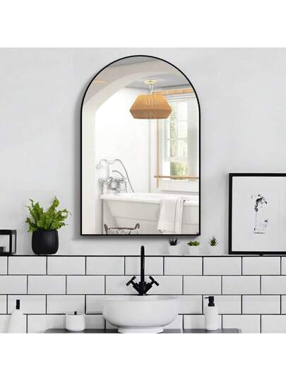 CASSIL Curved Wand Mirror, 50 75 Cm Zwart Bathroom Large Make Up Spiegel Metal Frame, Entrance, Fireplace Bedroom (Black, Gold) view 9