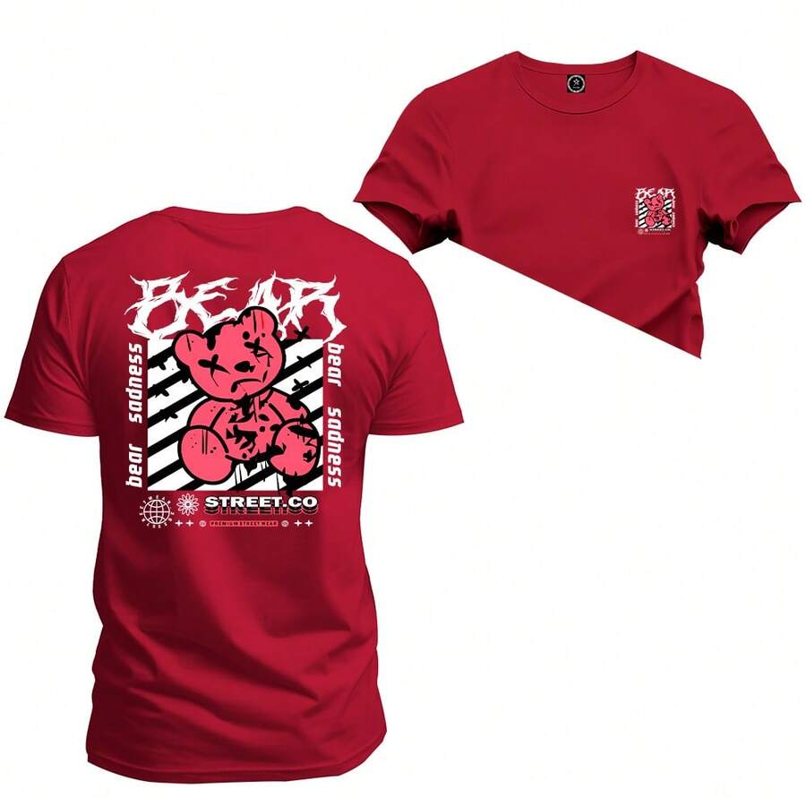 Premium Cotton T-Shirt Beer Bear T-Shirt Front And Back - Đỏ - Xem 1