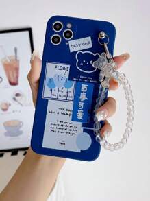 1入組霧面藍色TPU熊貓圖案防摔手機殼和1入組透明熊形手機手柄/底座，適用於iPhone