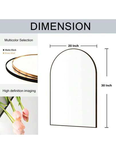 CASSIL Curved Wand Mirror, 50 75 Cm Zwart Bathroom Large Make Up Spiegel Metal Frame, Entrance, Fireplace Bedroom (Black, Gold) view 10