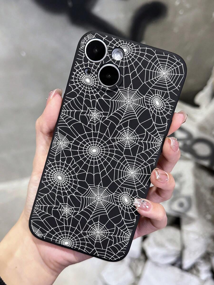 1pc Hand-Painted Gothic Style Spider Web Printed Phone Case Compatible With IPhone/Samsung Phones - Multicolor - View 1