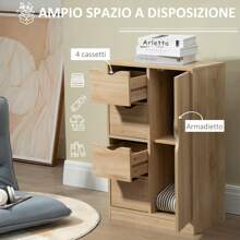 HOMCOM Mobile Bagno con 4 Cassetti e Armadietto a 2 Livelli, Mobile Contenitore in Truciolato con Maniglie Ritagliate, 54x29x83 cm, color Legno - Beige - Visualizzare 7