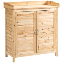 Outsunny Armadietto da Esterno a 2 Ripiani in Legno di Abete con Design Rialzato e 2 Ante, 83x40x92 cm, Color Legno - Albicocca - Visualizzare 2