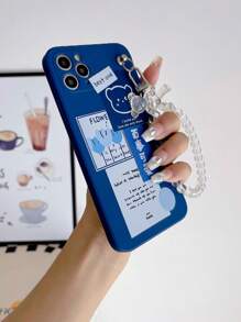 1入組霧面藍色TPU熊貓圖案防摔手機殼和1入組透明熊形手機手柄/底座，適用於iPhone