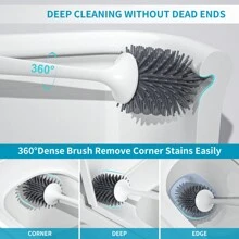 Aokala Silicone Toilet Brush SetToilet Bowl Brush And Holder With Tweezers Long Handle For Bathroom Deep Cleaning - Light Grey - View 4