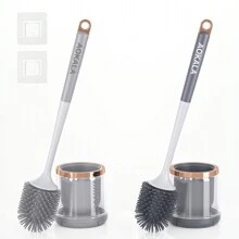 Aokala Silicone Toilet Brush SetToilet Bowl Brush And Holder With Tweezers Long Handle For Bathroom Deep Cleaning - Light Grey - View 2