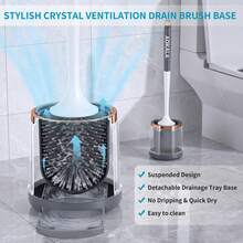 Aokala Silicone Toilet Brush SetToilet Bowl Brush And Holder With Tweezers Long Handle For Bathroom Deep Cleaning - Light Grey - View 7