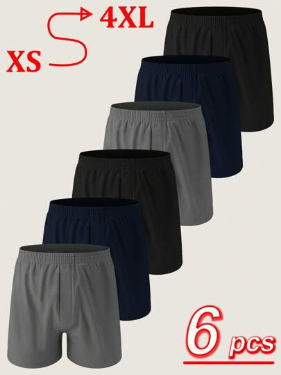 6 Piezas De Ropa Interior De Hombre Aro, Boxers De Cortos Para El Hogar, Negro, Gris, Azul Oscuro