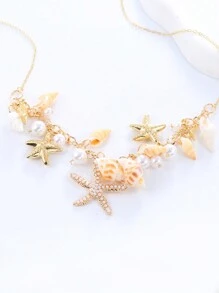 1 Miếng Vỏ sò bờ biển Phong cách Bohemian Kỳ nghỉ Dây chuyền - Vàng - Xem 7