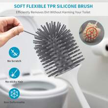 Aokala Silicone Toilet Brush SetToilet Bowl Brush And Holder With Tweezers Long Handle For Bathroom Deep Cleaning - Light Grey - View 6