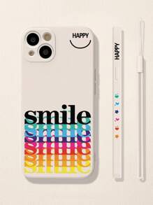 1pc Fashionable Straight Edge Anti-Fall Alphabet Print Phone Case With Left-Side Print, Comes With Hand Strap, Compatible With Apple, Compatible With Samsung, Compatible With Xiaomi Compatible With Redmi Series,International Version, Not The Domestic Version - Multicolor - View 4