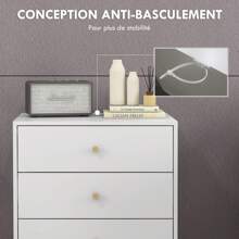 HOMCOM HOMCOM Commode 3 tiroirs Design scandinave Meuble de Rangement Chambre Blanc poignée piètement effilé Bois Massif de pin