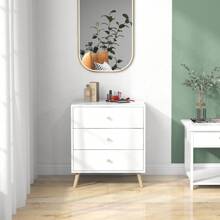 HOMCOM HOMCOM Commode 3 tiroirs Design scandinave Meuble de Rangement Chambre Blanc poignée piètement effilé Bois Massif de pin