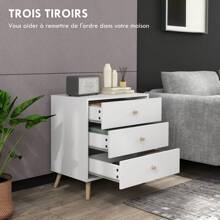 HOMCOM HOMCOM Commode 3 tiroirs Design scandinave Meuble de Rangement Chambre Blanc poignée piètement effilé Bois Massif de pin