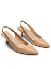 Women's Closed Toe Kitten Heels Pointed Toe Slingback Low Heels Dress Bridal Wedding Pumps Shoes - 杏色 - 查看 2