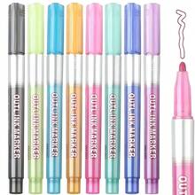 8pcs Double Line Outline Art Marker Pen,DIY Graffiti Highlighter For Scrapbook Diary Poster Card,Perfect For Party Decoration - Multicolor - View 4