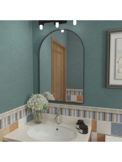 CASSIL Curved Wand Mirror, 50 75 Cm Zwart Bathroom Large Make Up Spiegel Metal Frame, Entrance, Fireplace Bedroom (Black, Gold) view 5