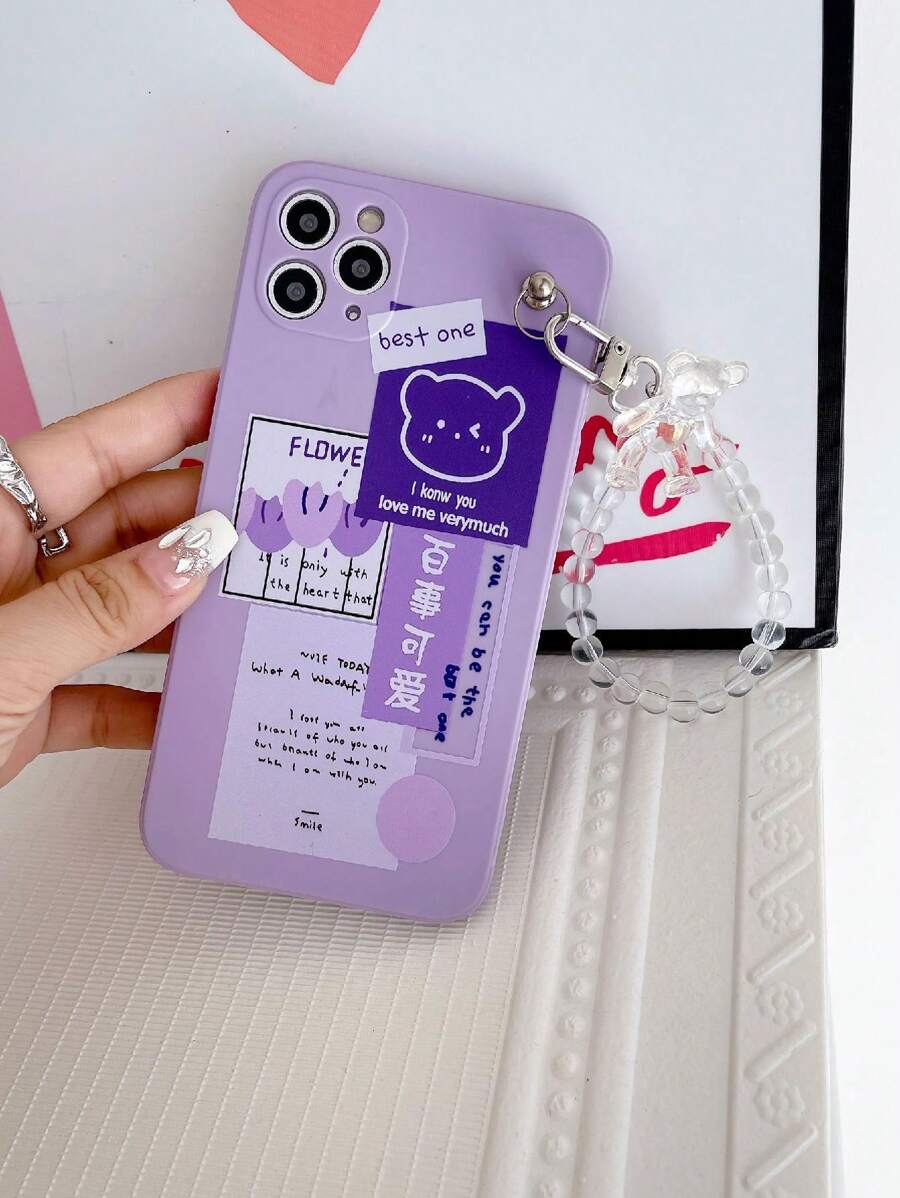 1 Ốp lưng điện thoại chống sốc TPU màu tím mờ họa tiết gấu bông và 1 dây đeo cổ tay gấu bông trong suốt, tương thích với các điện thoại Apple/Android//OPPO bao gồm 17 Pro Max, 14 Pro Max, A52 4G, A31 4G, A23, Redmi Note 11 Pro 4G, Redmi Note 12 4G, OPPO A54, A14, A54 - Nhiều màu - Xem 1