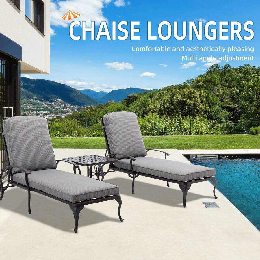 HOMEFUN Chaise Lounge Outdoor With Side Table, Aluminum Pool Lounge