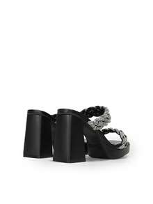 Women Rhinestone Platform Mule Sandals With Two Braided Strap, Fashion Slip On Open Square Toe Summer Sandals, For Party, Wedding, Prom - Black - View 5
