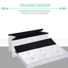 HOMCOM Folding Faux Leather Storage Cube Ottoman Bench Seat PU Rectangular Footrest Stool Box - White - View 8