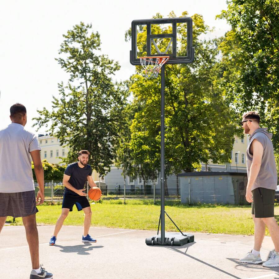 Canestro Basket Altezza Regolabile 160-305cm, Base con Ruote e Struttura in Acciaio, Tabellone in PVC Trasparente - nero - Visualizzare 1