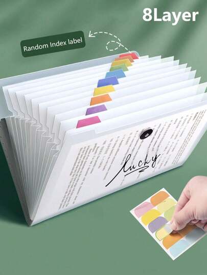 1pc Transparent 5/8/12 Pockets File Folder, Exam Paper/Document Storage, Office File Organizer With Random Index Stickers, Student/Office File Binder