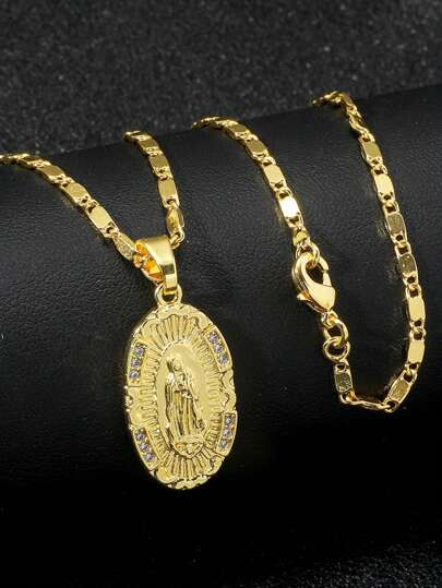 1 Pezzo Collana Uomo Alla Moda In Rame Con Ciondolo Maria Minimalista E Borchiato, Collana Uomo Madonna Europea E Americana