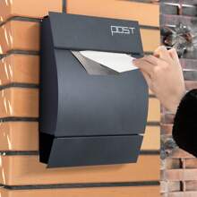 HOMCOM Steel Wall Mounted Mail Box Post Letter Newspaper Holder Outdoor Lockable With Waterproof Lid - Grey - Grey - View 5