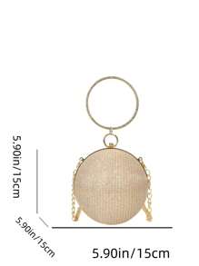 Lightweight,Business Casual Mini Circle Bag Glamorous Rhinestone Decor With Chain Evening Bag,Dinner Bag Glamorous,Elegant,Exquisite,Quiet Luxury Rhinestone For Party Girl,Woman,Bride Perfect For Party,Dinner/Banquet(15*15*15Size)