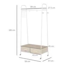 HOMCOM Entrance Coat Rack Rail Clothes Stand Garment Storage Hanger Shelf   Organiser 2 Drawers - White - View 2