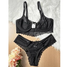 Kit With 3 Plus Size Lingerie Sets Panties And Bra All In Lace Without Underwire Giovana - Nhiều màu - Xem 5