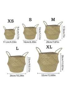 Woven Storage Basket Folding Clthoes Laundry Basket Straw Wicker Rattan Storage Flower Pot Beach Picnic Basket - D - View 2