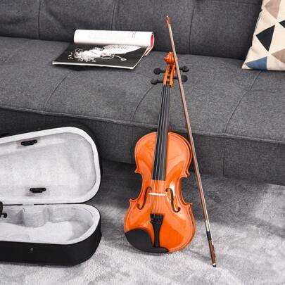 HOMCOM Violon 4/4 pleine grandeur avec étui, accordeur, épaulière, archet, colophane, cordes rechange et chiffon contreplaqué épicéa et érable
