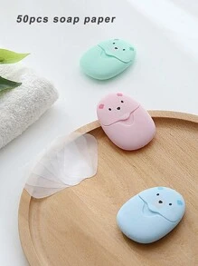 50片/1箱 卡通包装盒 3色 淡香皂膜 户外旅行便携皂纸 速溶洗手皂膜 - 粉色 - 查看 3