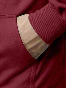 Men Hoodie & Sweatshirt Co-Ords - 酒紅色 - 查看 8