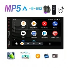 Radio De Coche De 7' 1 Din, Estéreo De Audio Para Coche Con Soporte Espejo Enlace Cámara / Android Auto Mediante Cable Con Control De Volante + Control Remoto - Negro - Ver 1