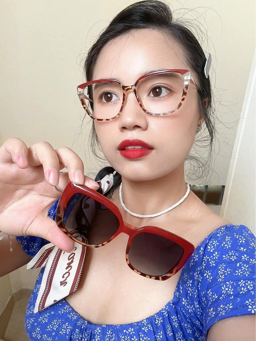 女性時尚眼鏡休閒款,適合日常佩戴 - 紅色 - 查看 1