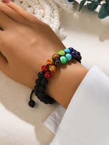 1 Miếng Nhiều màu Có thể điều chỉnh Bện Yoga Năng lượng Đá núi lửa Kết cườm Tình bạn Vòng tay , Thích hợp Đối với bờ biển Kỳ nghỉ Thiền Và Năng lượng Chữa bệnh Của phụ nữ Mặc hàng ngày - vòng tay pha lê - Xem 2