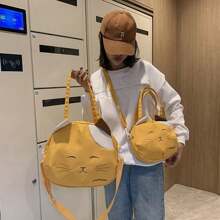 Canvas Nylon Prints Cat Messenger Shoulder Bag Girl Student Japanese College Style Cute Funny Large Capacity Shopping Bags Portable Crossbody Bag