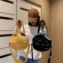 Canvas Nylon Prints Cat Messenger Shoulder Bag Girl Student Japanese College Style Cute Funny Large Capacity Shopping Bags Portable Crossbody Bag