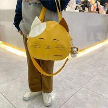 Canvas Nylon Prints Cat Messenger Shoulder Bag Girl Student Japanese College Style Cute Funny Large Capacity Shopping Bags Portable Crossbody Bag