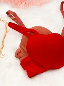 Sujetador Set 4, 3 Y 2 PZ Sujetador Copa AA Ajustable Con Aro Colores Lisos Y Nudo Frontal - Naranja Quemada - Ver 3