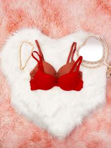 Sujetador Set 4, 3 Y 2 PZ Sujetador Copa AA Ajustable Con Aro Colores Lisos Y Nudo Frontal - Naranja Quemada - Ver 1