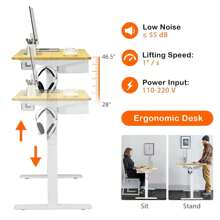 48 Inches Electric Standing Adjustable Desk With Control Panel And USB Port - Tự nhiên - Xem 6