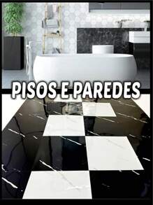 KIT COM 15 PLACAS MARMORE ADESIVAS ALTO BRILHO PAREDE E PISO - Branco - Visão 5