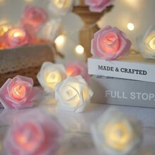 1set 10pcs Rose Shaped Led Bulb Light String With 1.5m Length, Ideal For Valentine's Day Room Decoration, Ins Colorful Light Decoration For Bedroom, Study, Window Display, Pink & White Available - Multicolor - View 4